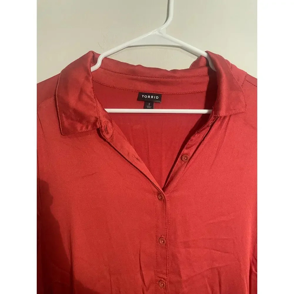Torrid Rust Colored Button Front Challis Shirt Dr… - image 7